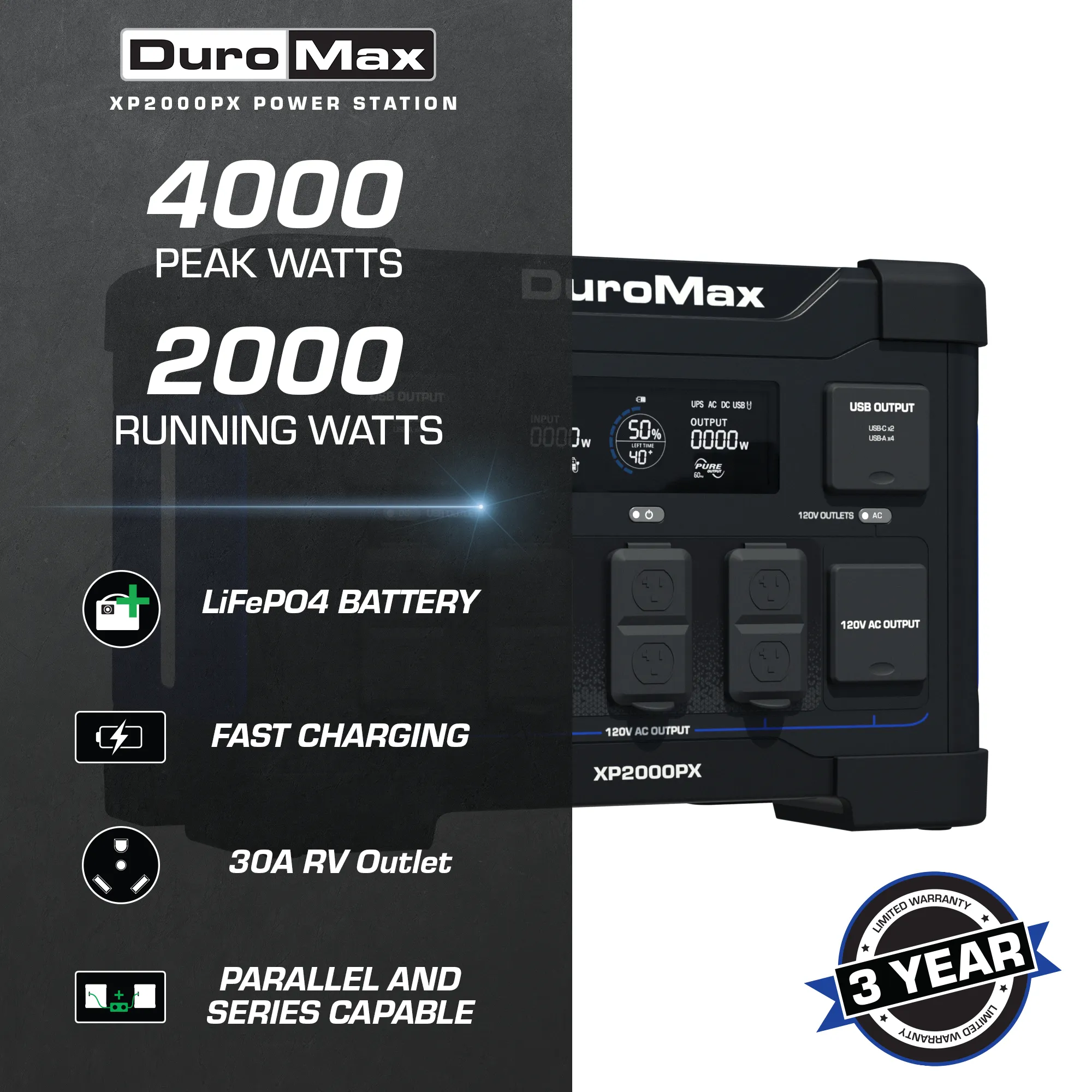 2000 Watt 1843 Wh LiFePO4 Portable Battery Backup Power Station