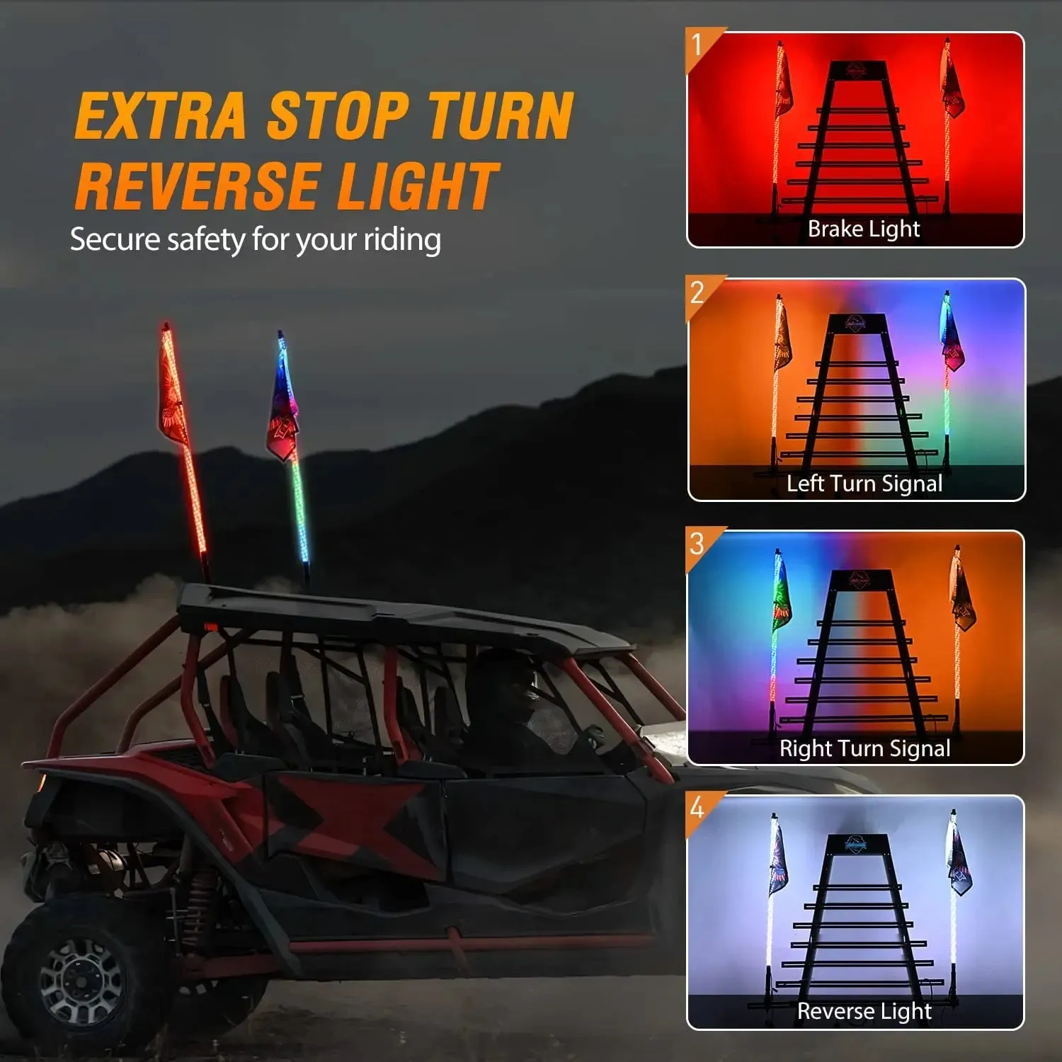 2Pcs 6FT Spiral Antenna Bluetooth Remote App Control Led Whip Light | 10FT Wire 5Pin Switch
