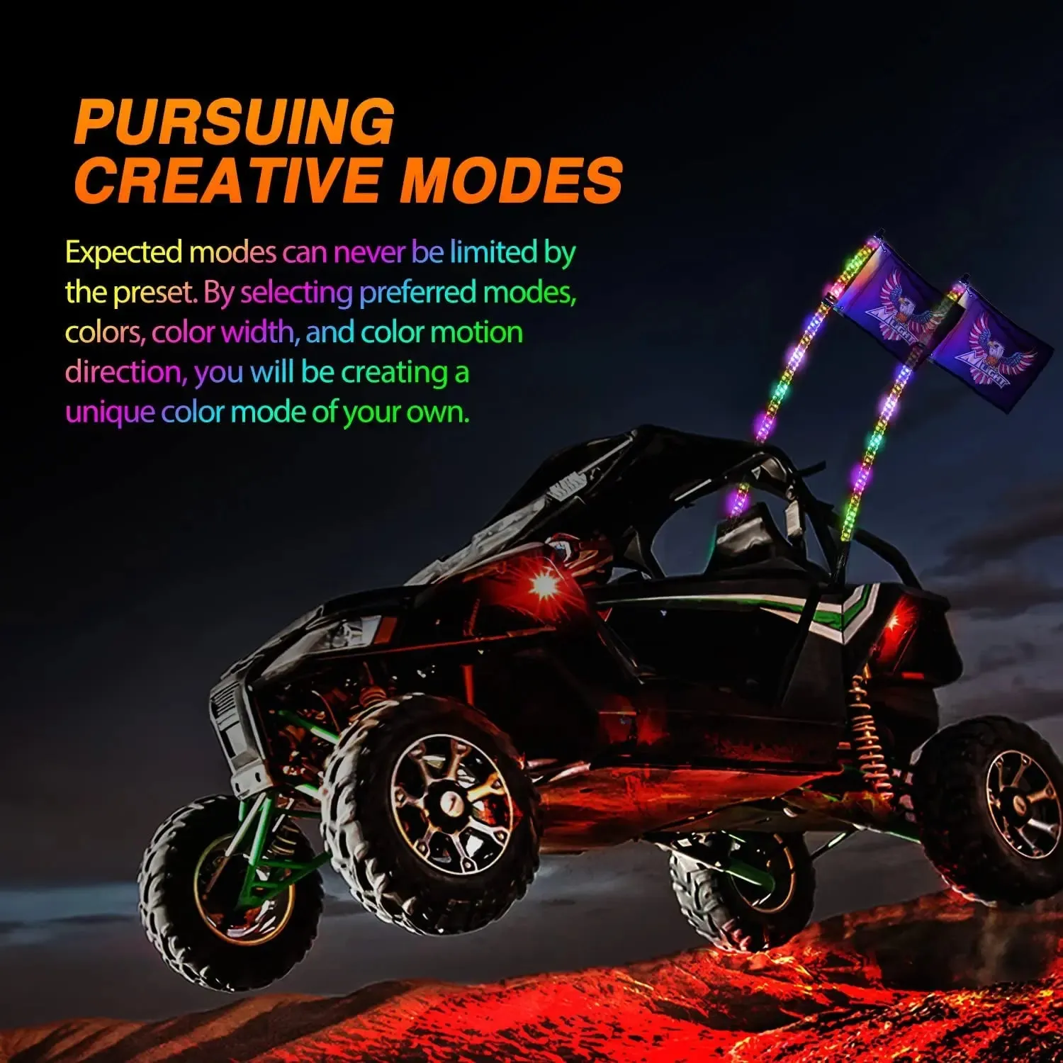2Pcs 6FT Spiral Antenna Bluetooth Remote App Control Led Whip Light | 10FT Wire 5Pin Switch