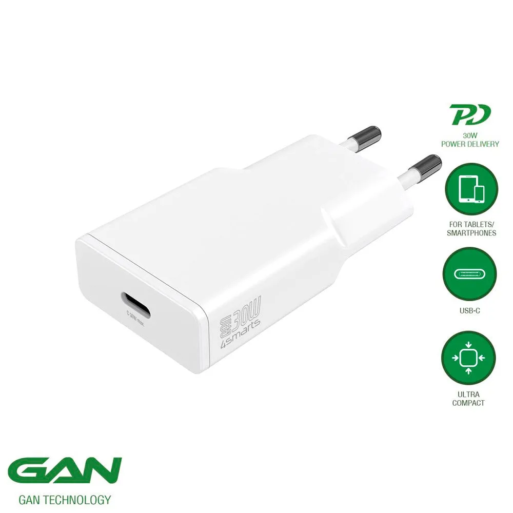 4Smarts PD Slim 30W Vægoplader GaN m. USB-C - Hvid