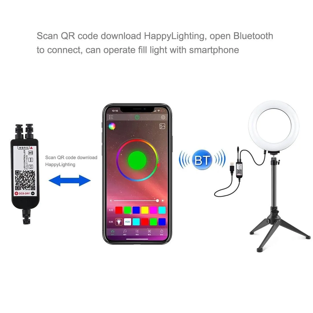 6.2" RGBW LED Ring Light with Tripod & Remote Control