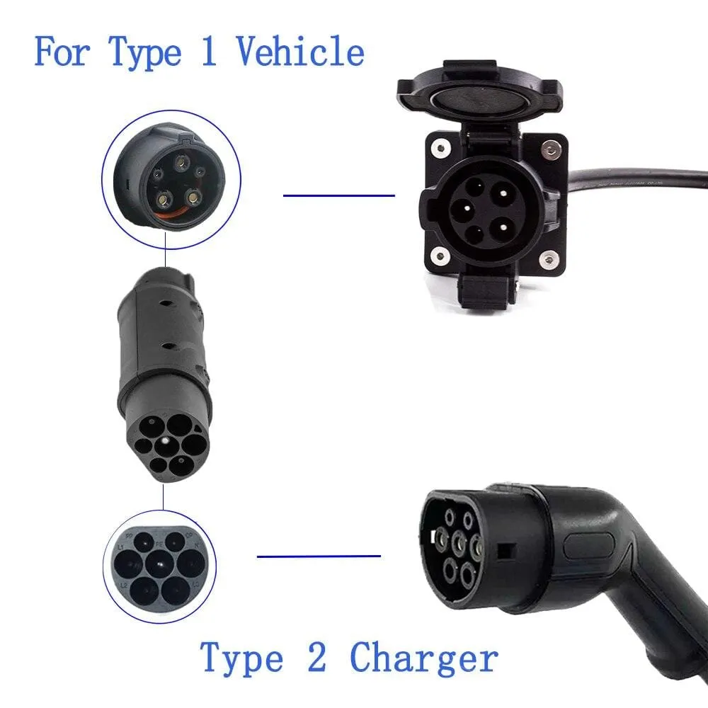 Car EV Charging Cable J1772 Type 2 Socket to Type 1 Inlet Ev Charger Electric Vehicle Adapter 32A 1P With Cable For Audi,BMW..