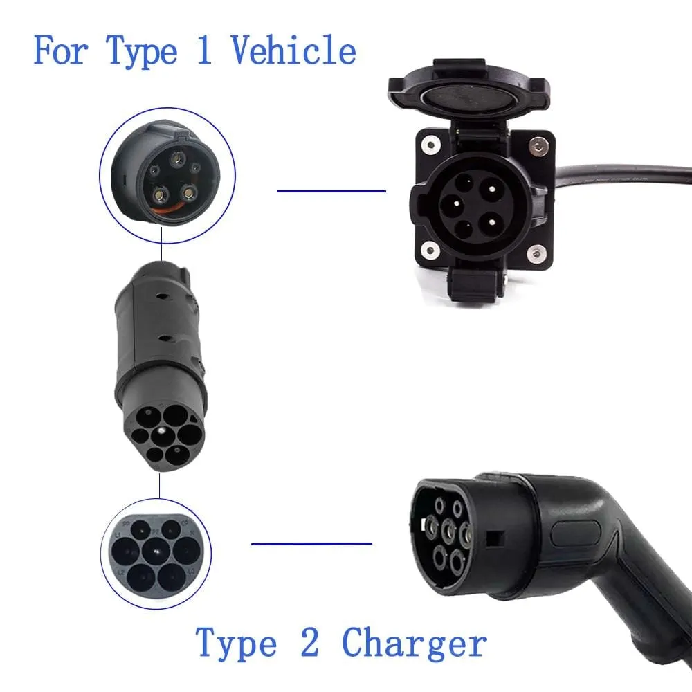 Car EV Charging Cable J1772 Type 2 Socket to Type 1 Inlet Ev Charger Electric Vehicle Adapter 32A 1P With Cable For Audi,BMW..