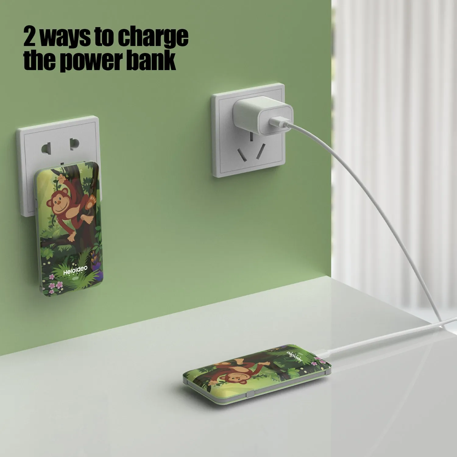 colorful 20W AC plug Power Bank Charger 10000mah Ultra-Slim fast charger  Heloideo PB180