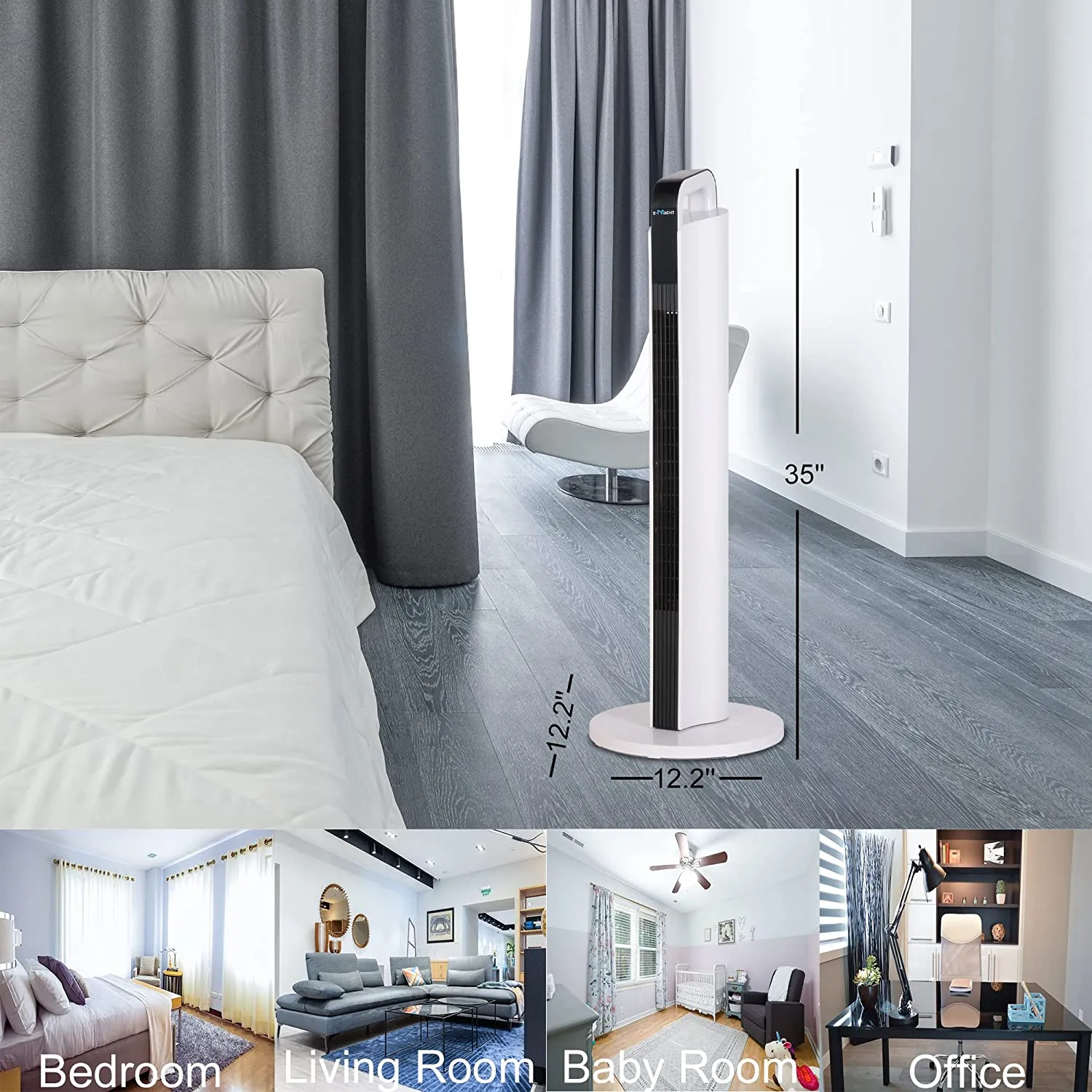 E-Macht Oscillating 35 Inch Smart Electric Standing Bladeless Fan Tower Fan with Remote & Auto-off Timer