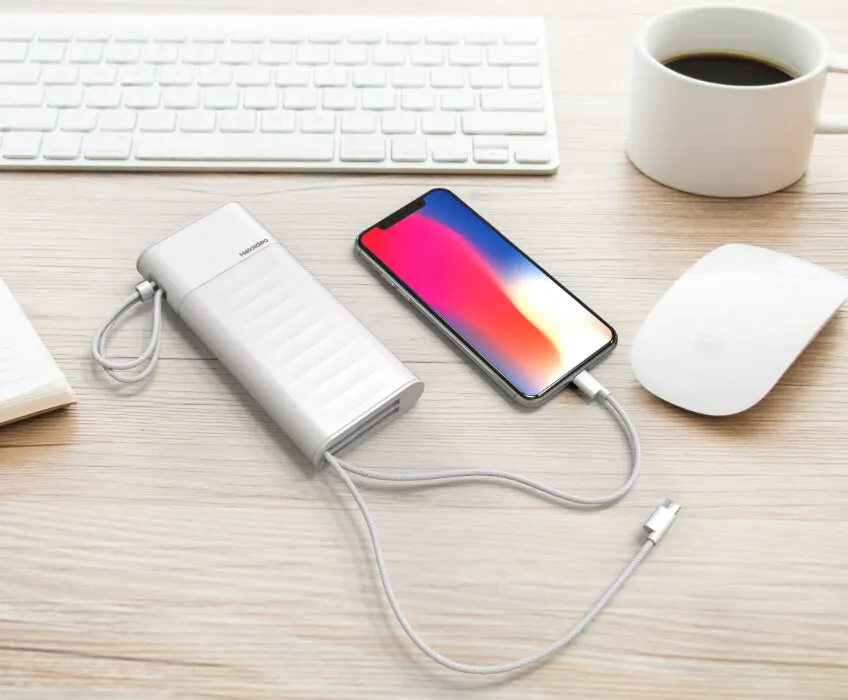 Fast charging Power Bank 20000mah with PD 18W and QC3.0 Quick charger built-in extandable 2 charging cables  total 28.5W Max PB165