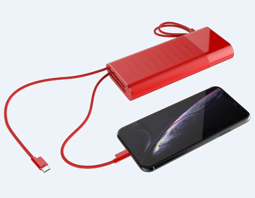 Fast charging Power Bank 20000mah with PD 18W and QC3.0 Quick charger built-in extandable 2 charging cables  total 28.5W Max PB165