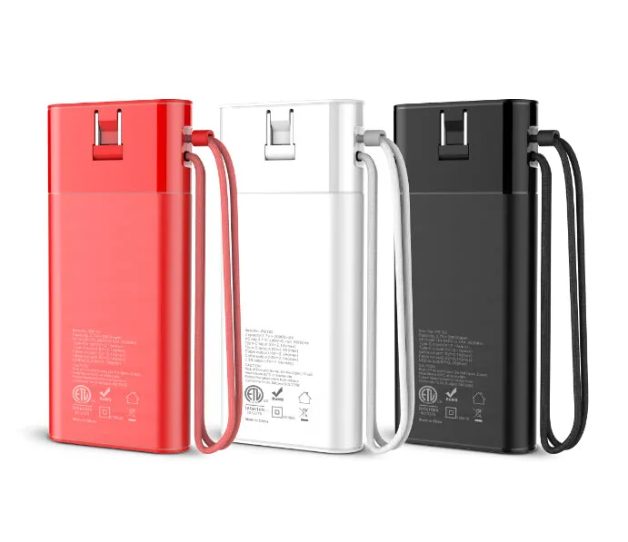 Fast charging Power Bank 20000mah with PD 18W and QC3.0 Quick charger built-in extandable 2 charging cables  total 28.5W Max PB165