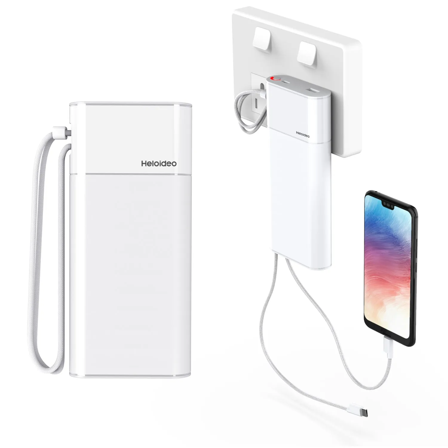 Fast charging Power Bank 20000mah with PD 18W and QC3.0 Quick charger built-in extandable 2 charging cables  total 28.5W Max PB165