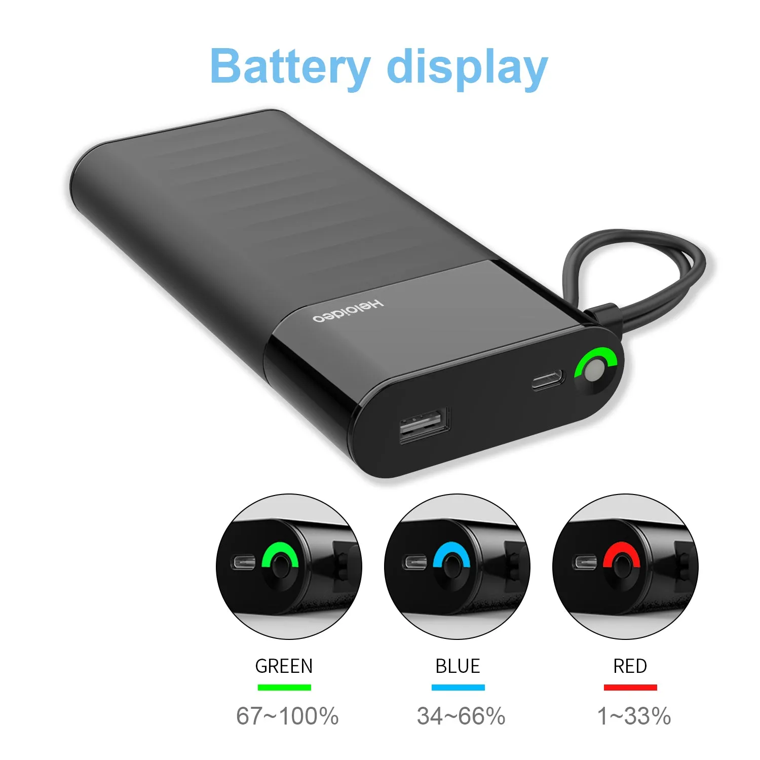 Fast charging Power Bank 20000mah with PD 18W and QC3.0 Quick charger built-in extandable 2 charging cables  total 28.5W Max PB165