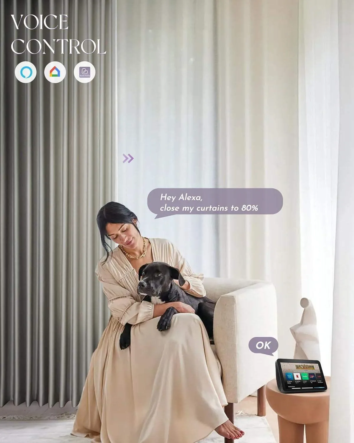 Graywind Rechargeable Smart Curtain | Light Filtering- Satin Series | 40"-220" W