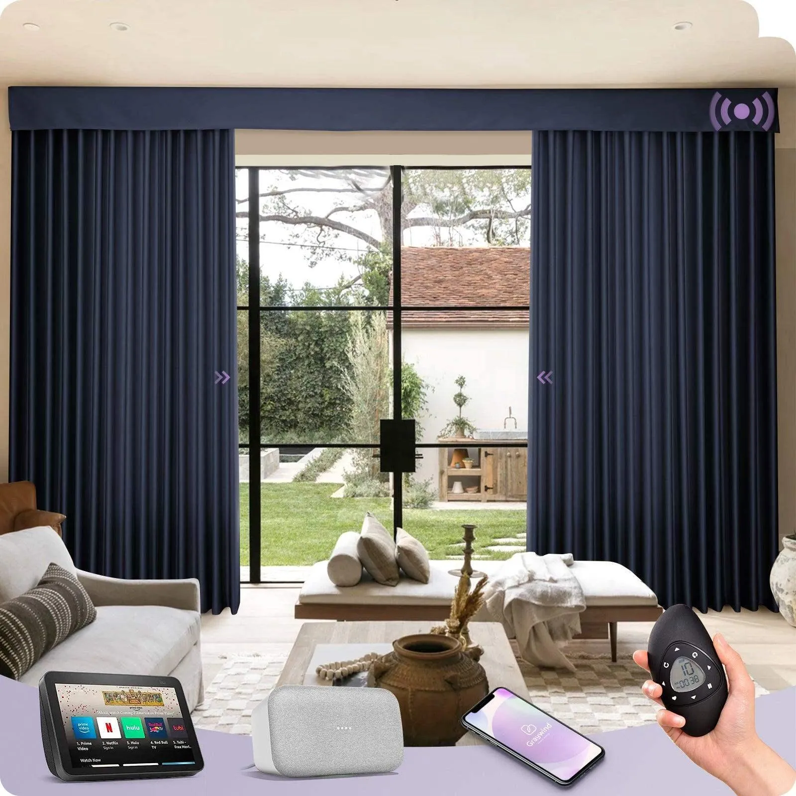 Graywind Rechargeable Smart Curtain | Light Filtering- Satin Series | 40"-220" W
