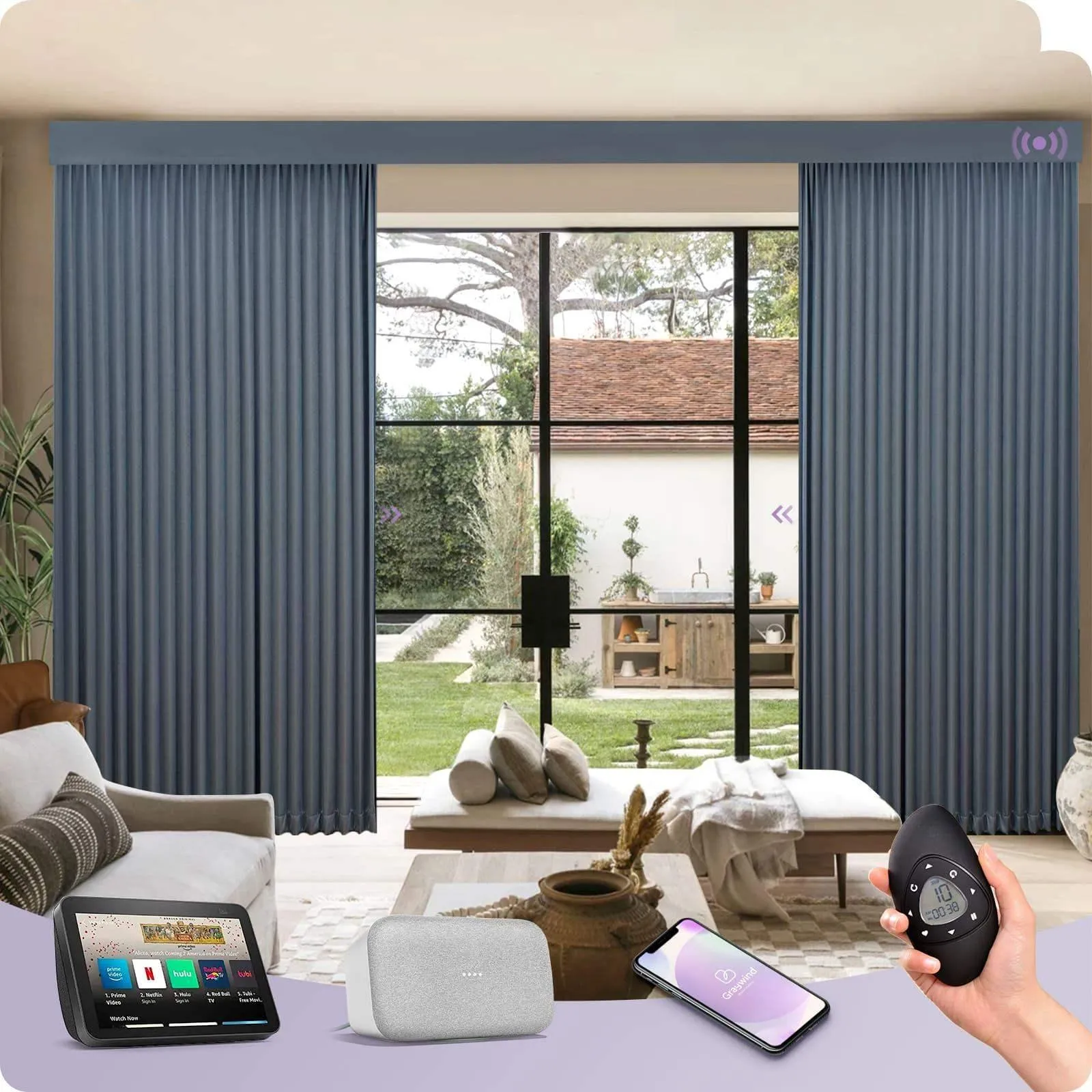 Graywind Rechargeable Smart Curtain | Light Filtering- Satin Series | 40"-220" W