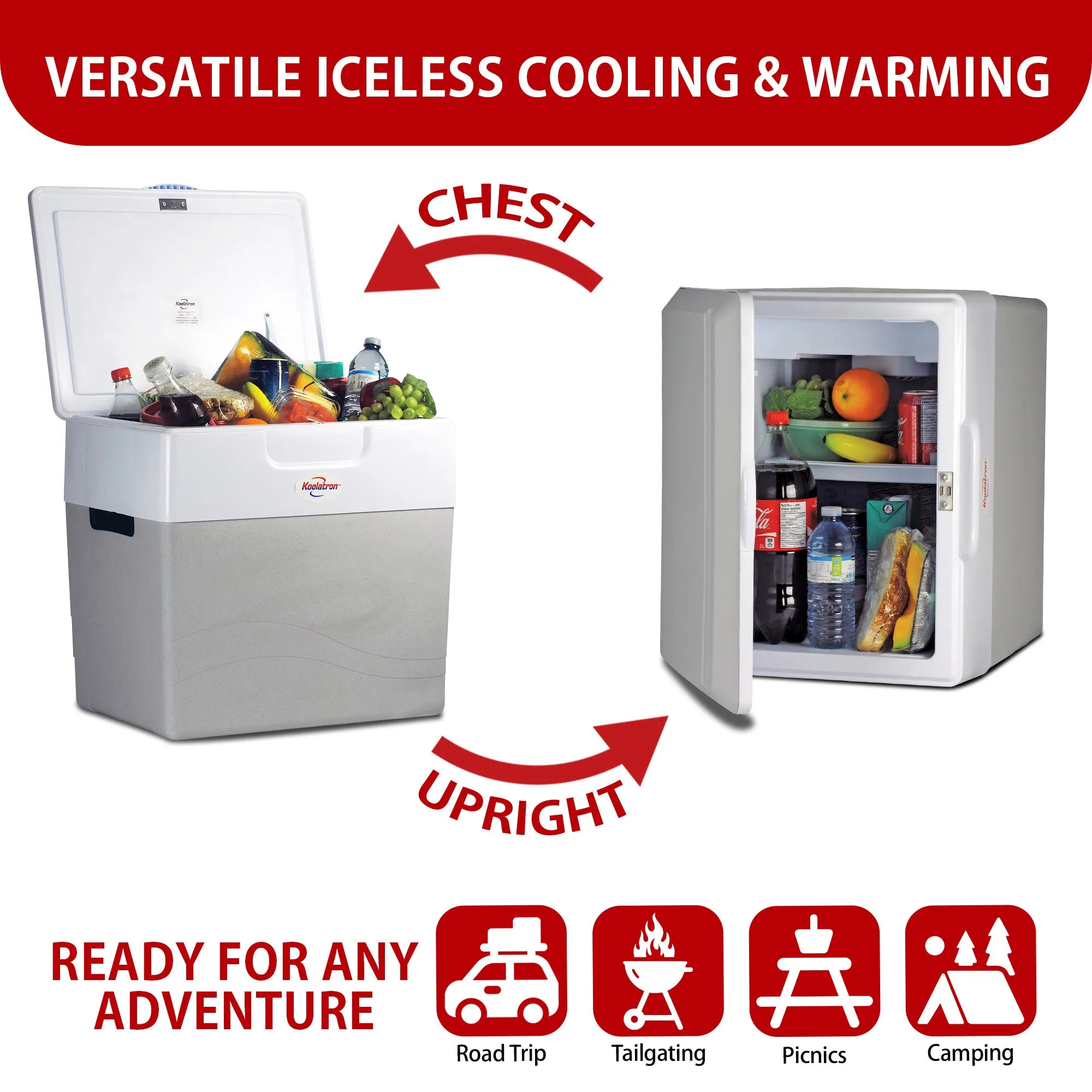 Koolatron 12V Electric Cooler/Warmer, 49L (52qt) XL Thermoelectric Car Fridge, Two-Way Design, 12 Volt DC Connection, Plug In Iceless Portable Refrigerator, For Work Travel Vehicle Truck RV, Gray