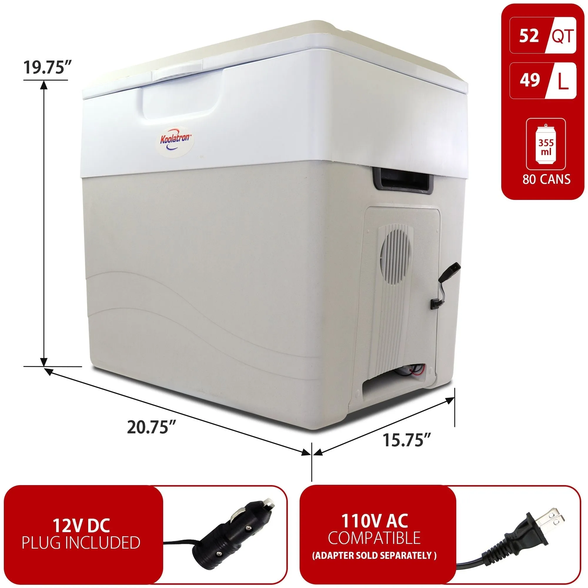 Koolatron 12V Electric Cooler/Warmer, 49L (52qt) XL Thermoelectric Car Fridge, Two-Way Design, 12 Volt DC Connection, Plug In Iceless Portable Refrigerator, For Work Travel Vehicle Truck RV, Gray