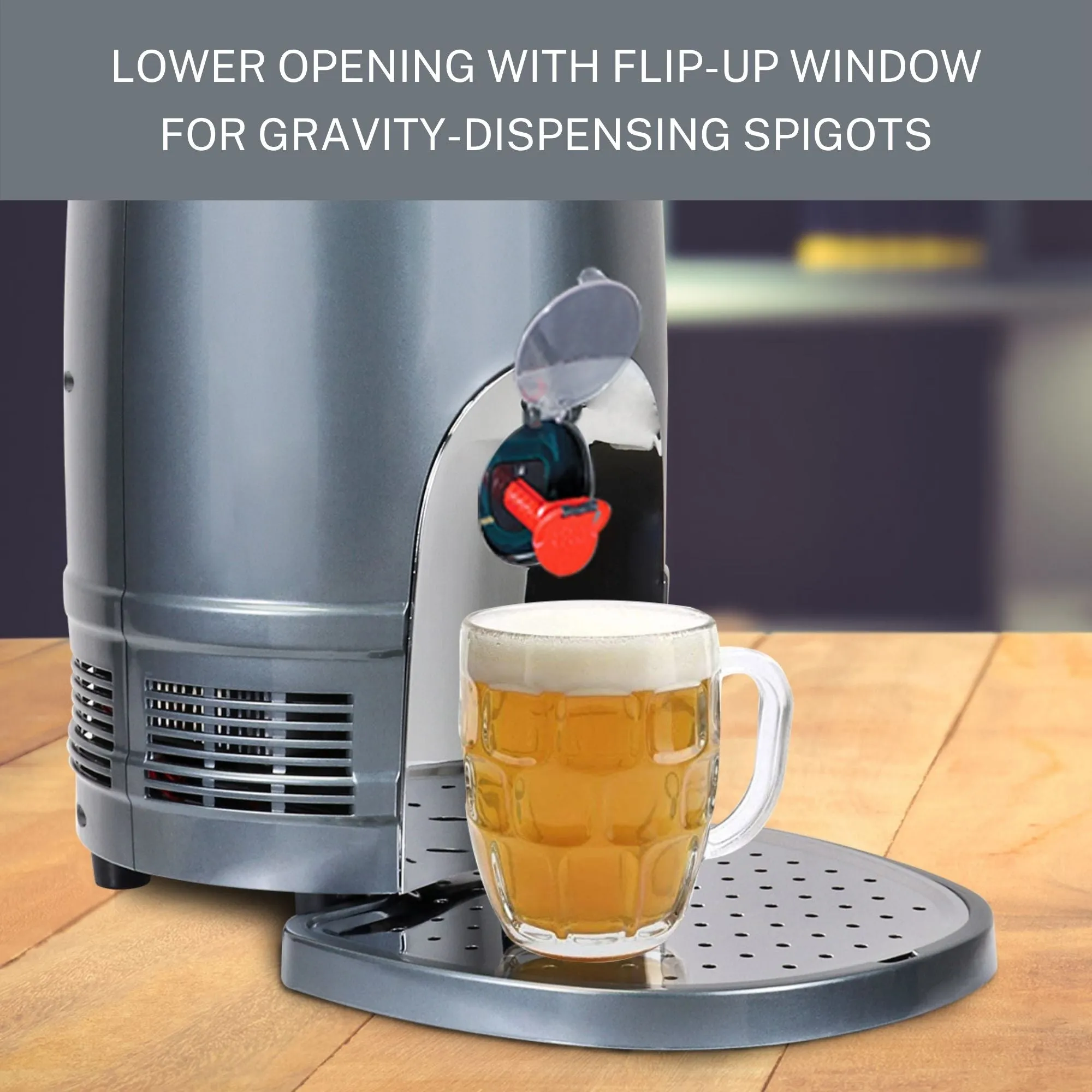 Koolatron 5L Mini Keg Beer Cooler w/ Dual Taps, Universal Design Fits Gravity-Dispensing and Pressurized Kegs, Includes 110 Volt and 12 Volt Power Cords, for Home, Cottage, RV, Camping, BBQs, and More