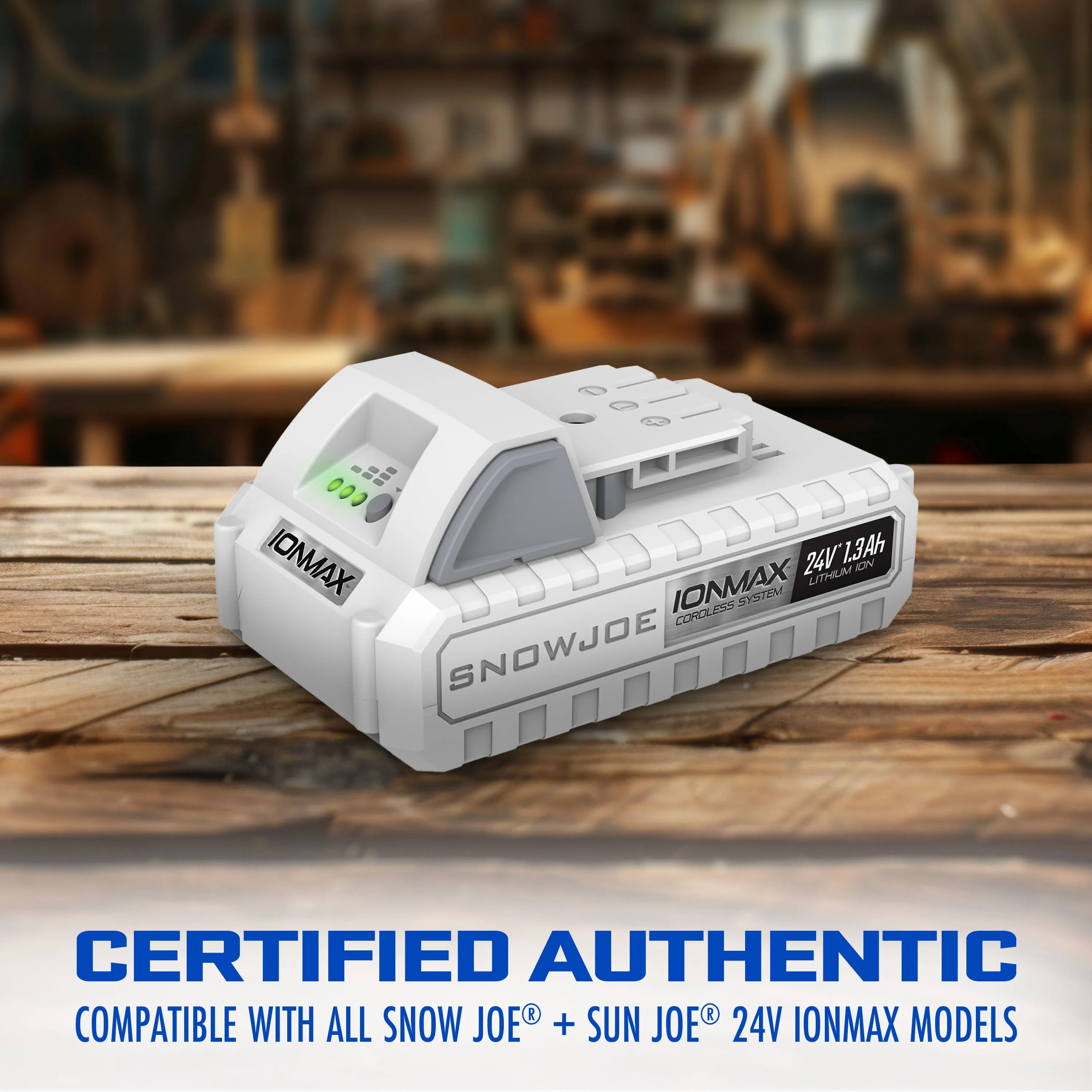 Snow Joe CERTIFIED AUTHENTIC IONMAX 24-Volt* 1.3-Ah Lithium-ION Battery | Universal for all JOE Brands (Sun Joe, Auto Joe, Snow Joe, Power Joe) IONMAX Devices | Battery Management System | 3-Stage LED Display