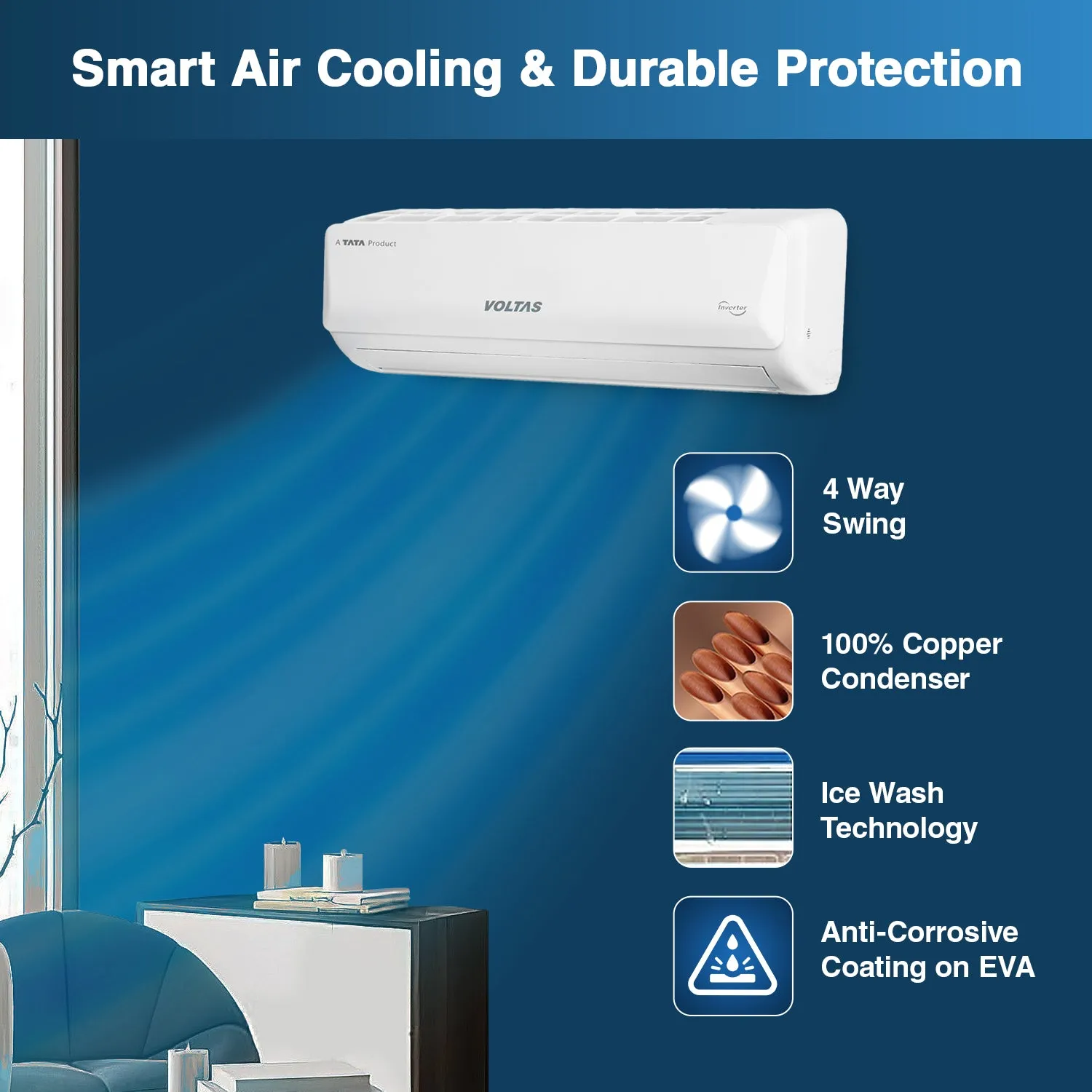 Voltas SmartAir Inverter Split AC, 2 Ton 3 star - 243V Vertis Emerald