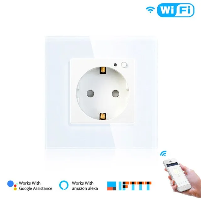 WiFi Smart Wall Plug Outlet Glass Panel Smart Life/Tuya APP Remote Control,Works with Amazon Echo Alexa Google Home EU FR UK