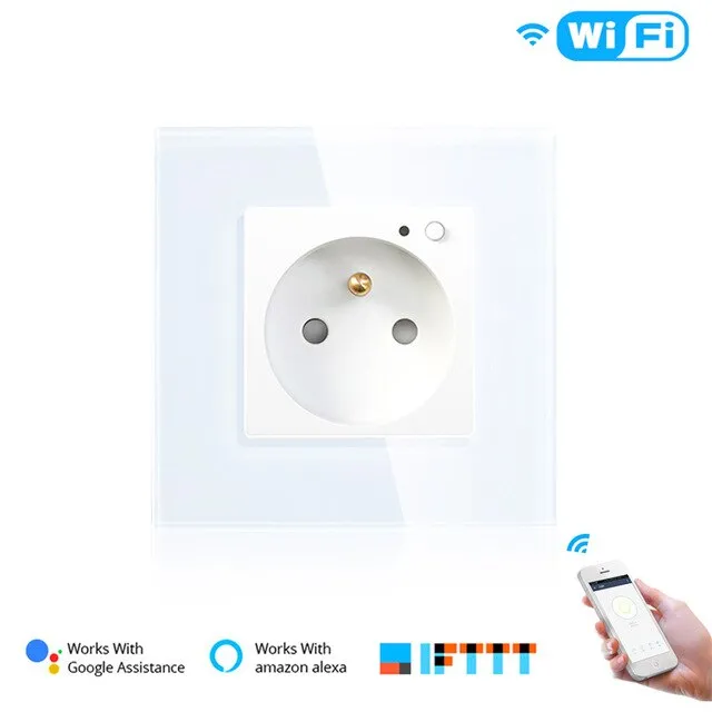 WiFi Smart Wall Plug Outlet Glass Panel Smart Life/Tuya APP Remote Control,Works with Amazon Echo Alexa Google Home EU FR UK
