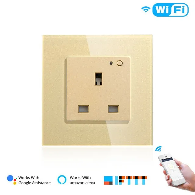WiFi Smart Wall Plug Outlet Glass Panel Smart Life/Tuya APP Remote Control,Works with Amazon Echo Alexa Google Home EU FR UK