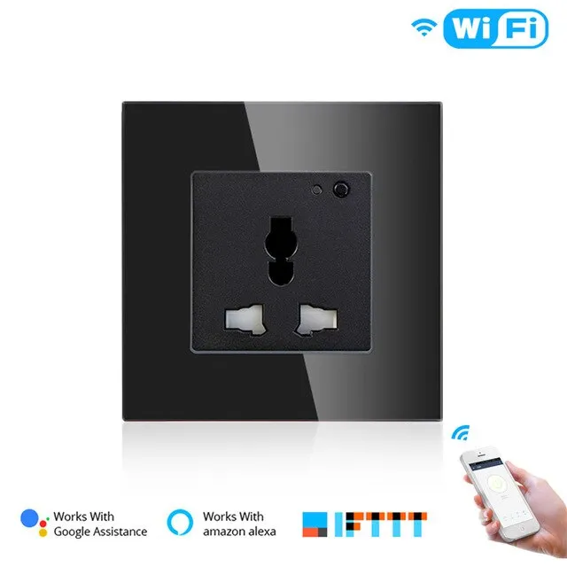 WiFi Smart Wall Plug Outlet Glass Panel Smart Life/Tuya APP Remote Control,Works with Amazon Echo Alexa Google Home EU FR UK