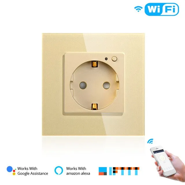 WiFi Smart Wall Plug Outlet Glass Panel Smart Life/Tuya APP Remote Control,Works with Amazon Echo Alexa Google Home EU FR UK