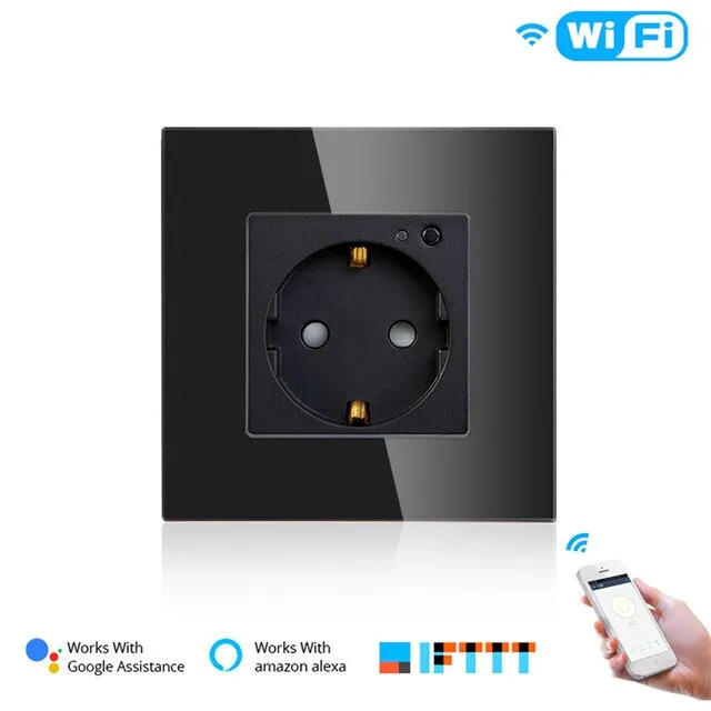 WiFi Smart Wall Plug Outlet Glass Panel Smart Life/Tuya APP Remote Control,Works with Amazon Echo Alexa Google Home EU FR UK