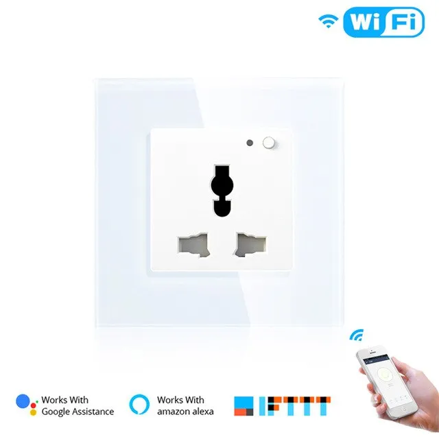 WiFi Smart Wall Plug Outlet Glass Panel Smart Life/Tuya APP Remote Control,Works with Amazon Echo Alexa Google Home EU FR UK