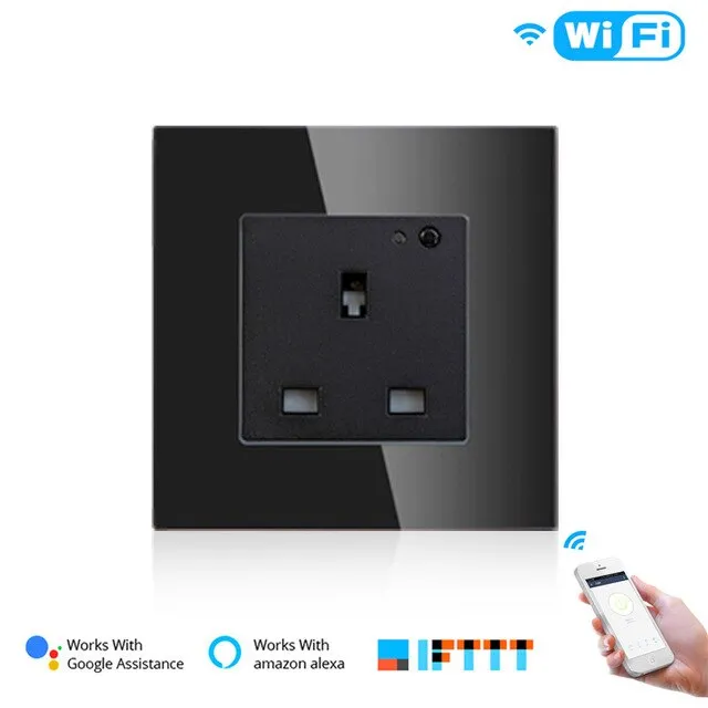 WiFi Smart Wall Plug Outlet Glass Panel Smart Life/Tuya APP Remote Control,Works with Amazon Echo Alexa Google Home EU FR UK