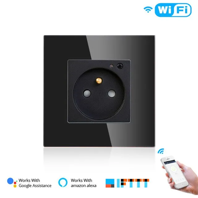 WiFi Smart Wall Plug Outlet Glass Panel Smart Life/Tuya APP Remote Control,Works with Amazon Echo Alexa Google Home EU FR UK