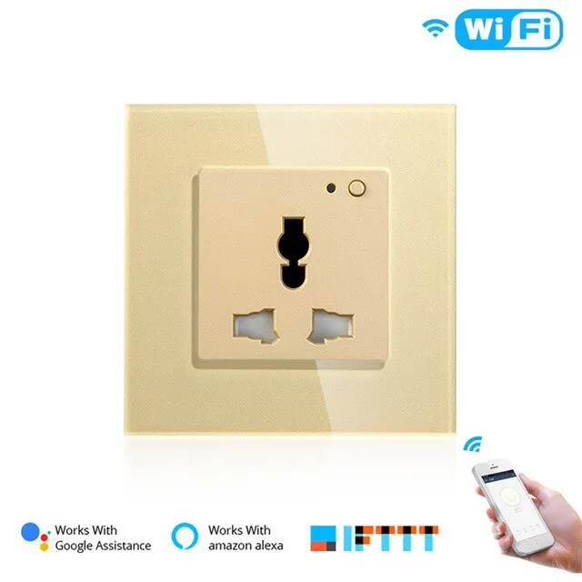 WiFi Smart Wall Plug Outlet Glass Panel Smart Life/Tuya APP Remote Control,Works with Amazon Echo Alexa Google Home EU FR UK