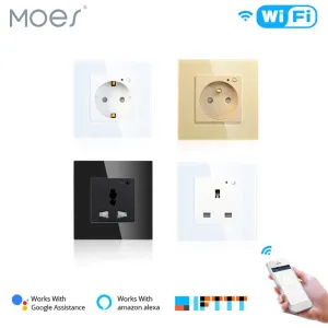 WiFi Smart Wall Plug Outlet Glass Panel Smart Life/Tuya APP Remote Control,Works with Amazon Echo Alexa Google Home EU FR UK